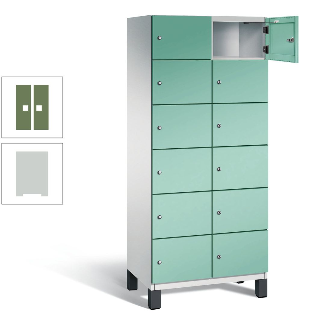 Fächerschrank, Stahlschrank, 12 Fächer, Türöffnungsbegrenzer, Füße, 1.980 x 800 x 525 mm (HxBxT), Korpus anthrazitgrau, Front anthrazitgrau