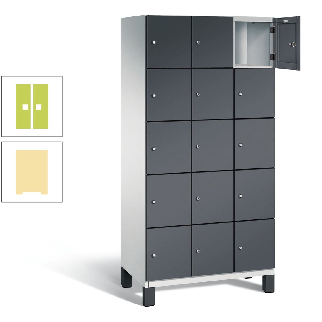 Fächerschrank, Stahlschrank, 15 Fächer, Türöffnungsbegrenzer, Füße, 1.980 x 900 x 525 mm (HxBxT), Korpus anthrazitgrau, Front anthrazitgrau