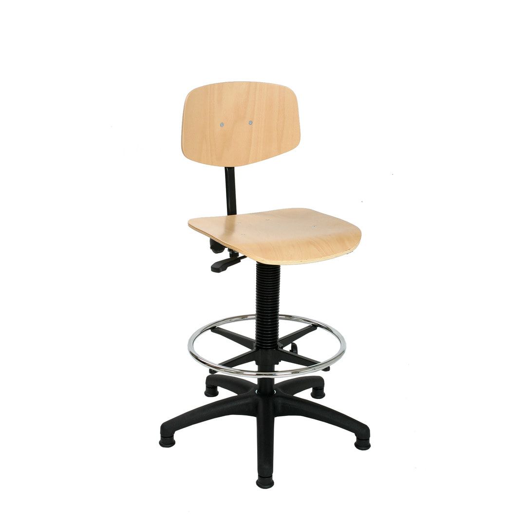 Arbeitsstuhl mit Fußring - Bürostuhl - Sitzhöhe 540 - 800 mm - Buche - Rückenlehne klein - Gleiter