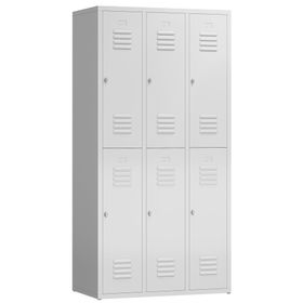 Garderobenschrank, Doppelstockspind, 3 Abteil, 6 Fächer, 1.800 x 870 x 500 mm (HxBxT), Stahl, Drehriegel, Farben wählbar