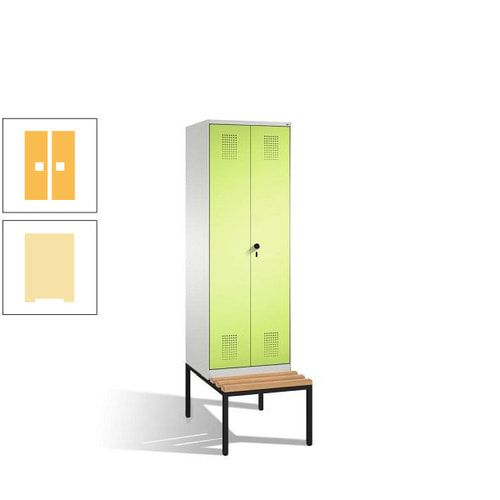 Doppel-Spind, Garderobenschrank, Buche Sitzbank untergebaut, 2 Abteile a 300 mm, Korpus anthrazitgrau, Tür anthrazitgrau, 2.090 x 600 x 815 mm (HxBxT)
