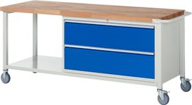 Mobile Werkbank mit Ablage - 2 XXL Schubladen - Teilauszug - 270:2 - 880 x 2.000 x 700 mm (HxBxT) - 450 kg - Buche - Farbe wählbar
