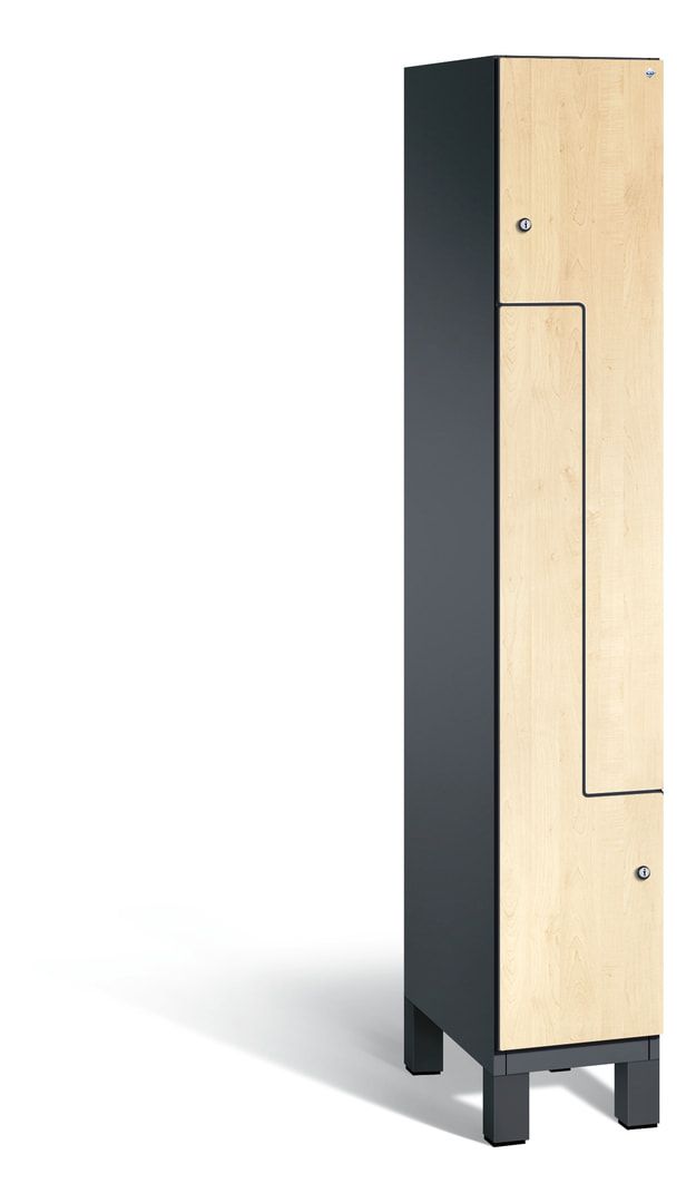 Z-Garderobenspind mit Füßen, 2 Personen, 1.980 x 300 x 525 mm (HxBxT), Korpus anthrazitgrau, Tür anthrazitgrau