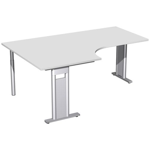Eckschreibtisch, Eckteil 800 mm, Ecke links, Füße einseitig verkürzt, C-Fuß Pro, 720 x 1.600 x 1.200 mm (HxBxT), Gestell silber, Dekor Ahorn