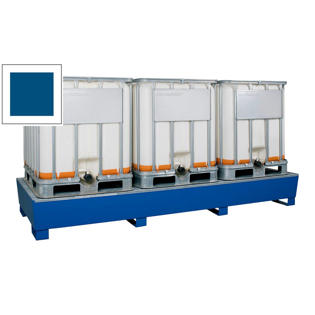 Auffangwanne für 3 IBC - 1 Abfüllbock - 1.000 l - 820 x 3.280 x 1.300 mm (HxBxT) - enzianblau