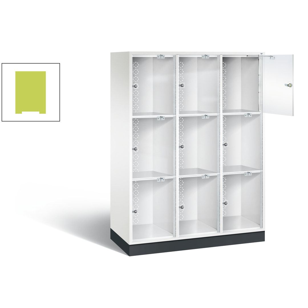 Schließfachschrank, Fächerschrank mit Türen aus Acrylglas, 2 Abteile, 6 Fächer, Zylinderschloss, 1.750 x 1.220 x 500 mm (HxBxT), Korpus anthrazitgrau