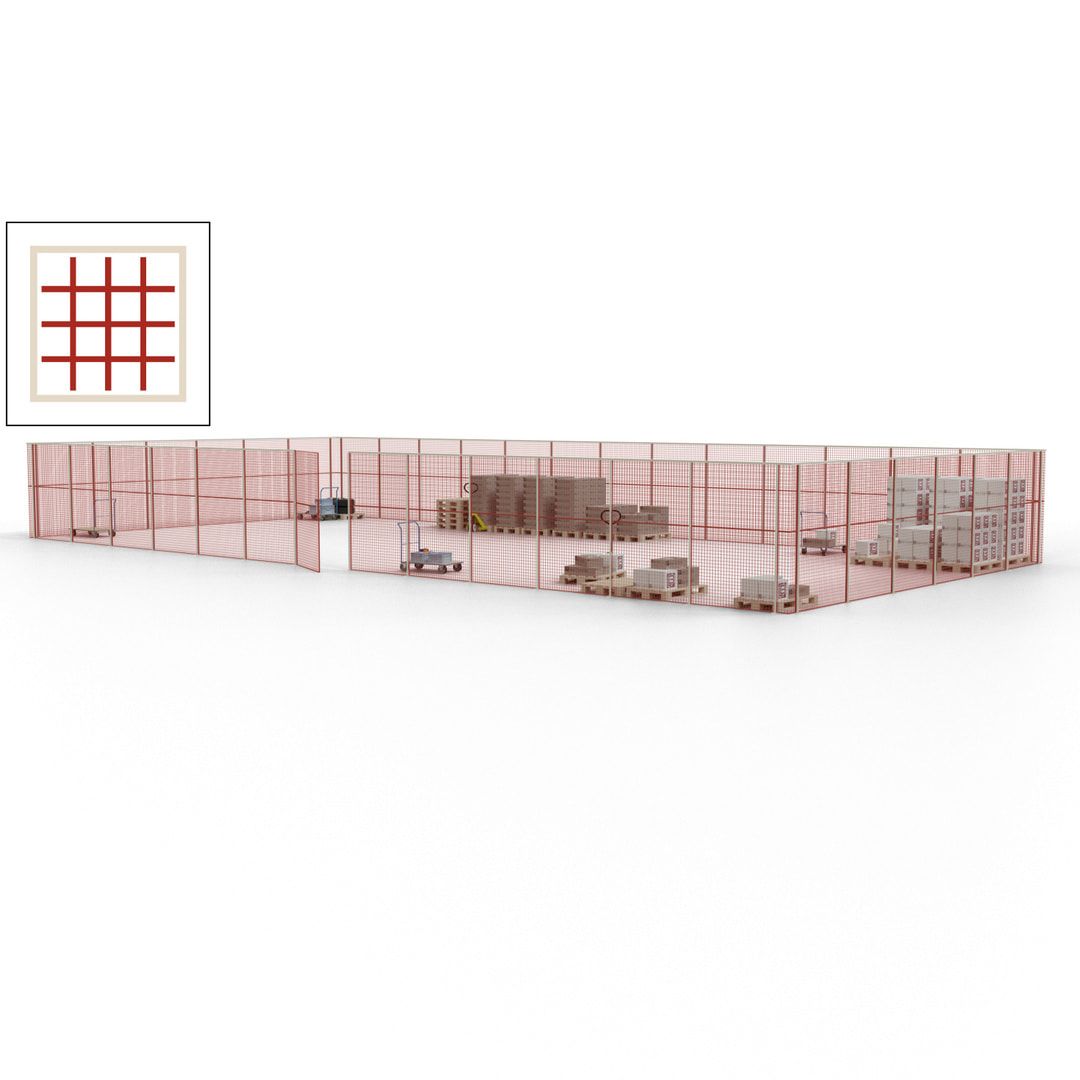 Maschinen Schutzgitter - Hallentrennwand - Sicherheitszaun - Tür - 57 m - 2.200 x 19.900 x 9.400 mm (HxBxT) - enzianblau
