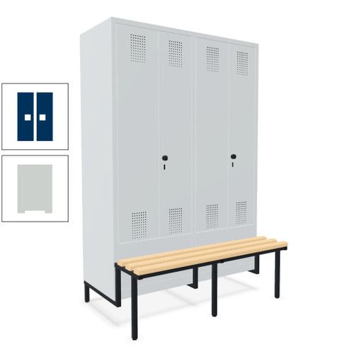 Doppel-Spind, Garderobenschrank, Buche Sitzbank integriert, 4 Abteile 300 mm, Korpus anthrazitgrau, Tür anthrazitgrau, 1.850 x 1.200 x 815 mm (HxBxT)