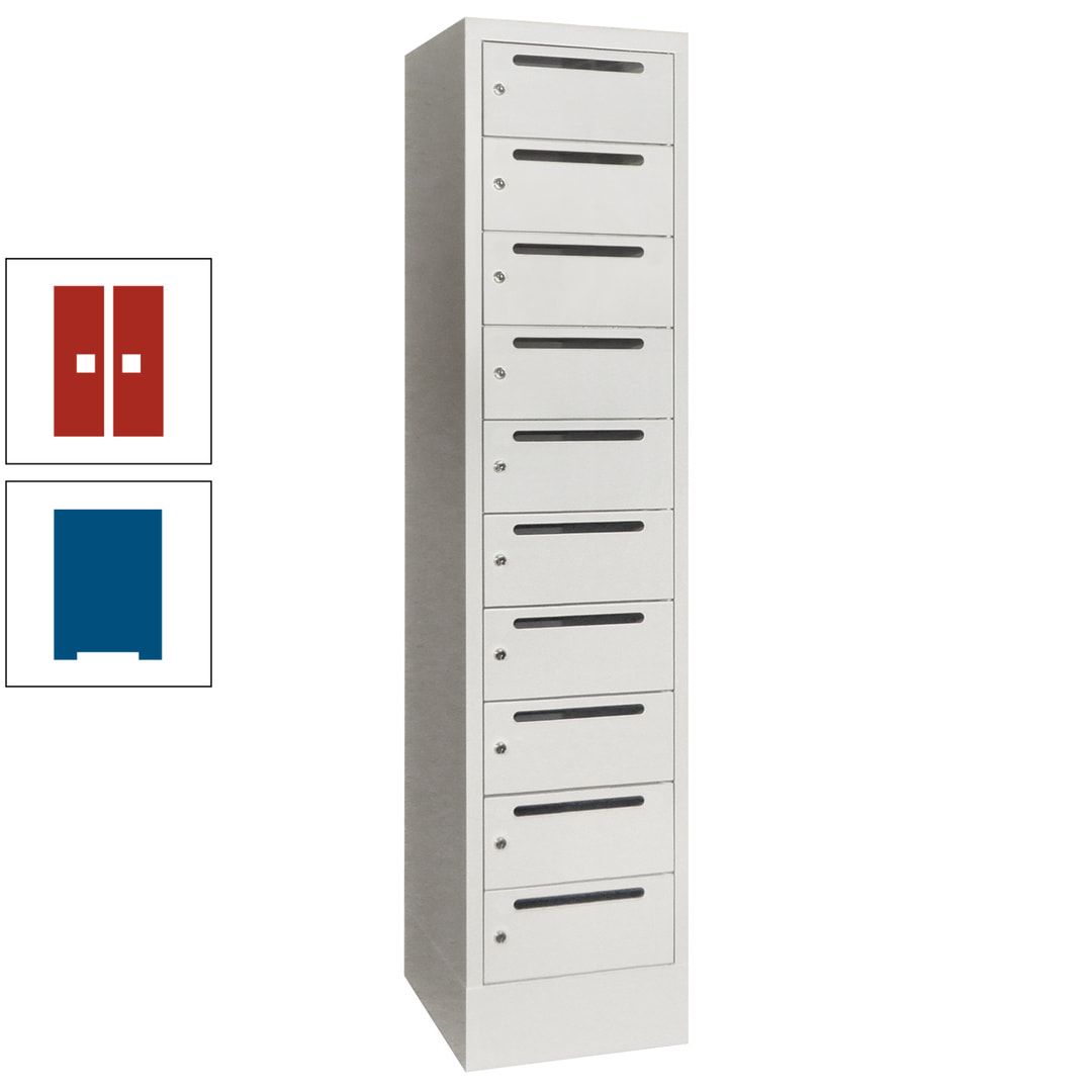 Postverteilerschrank, Schließfachschrank, 1 Abteil a 400 mm, 10 Fächer, 1.850 x 400 x 500 mm (HxBxT), Korpus anthrazitgrau, Front anthrazitgrau