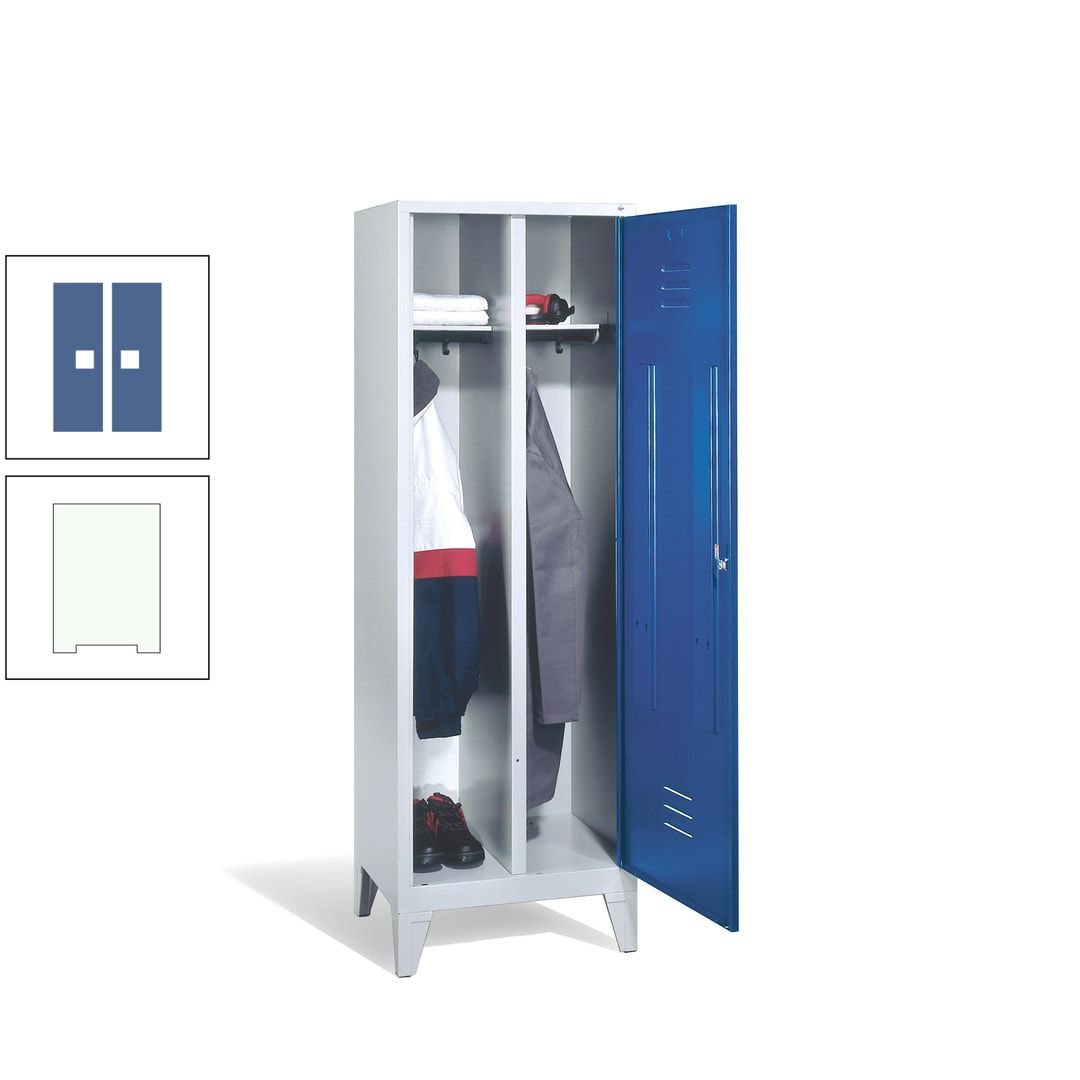 Doppel-Spind mit Großtür, Garderobenschrank mit Füßen, 2 Abteile a 300 mm, Korpus anthrazitgrau, Tür anthrazitgrau, 1.850 x 610 x 500 mm (HxBxT)