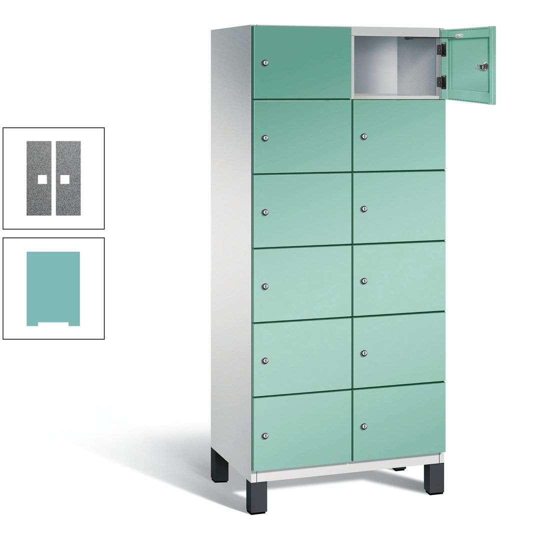 Fächerschrank, Stahlschrank, 12 Fächer, Türöffnungsbegrenzer, Füße, 1.980 x 800 x 525 mm (HxBxT), Korpus anthrazitgrau, Front anthrazitgrau