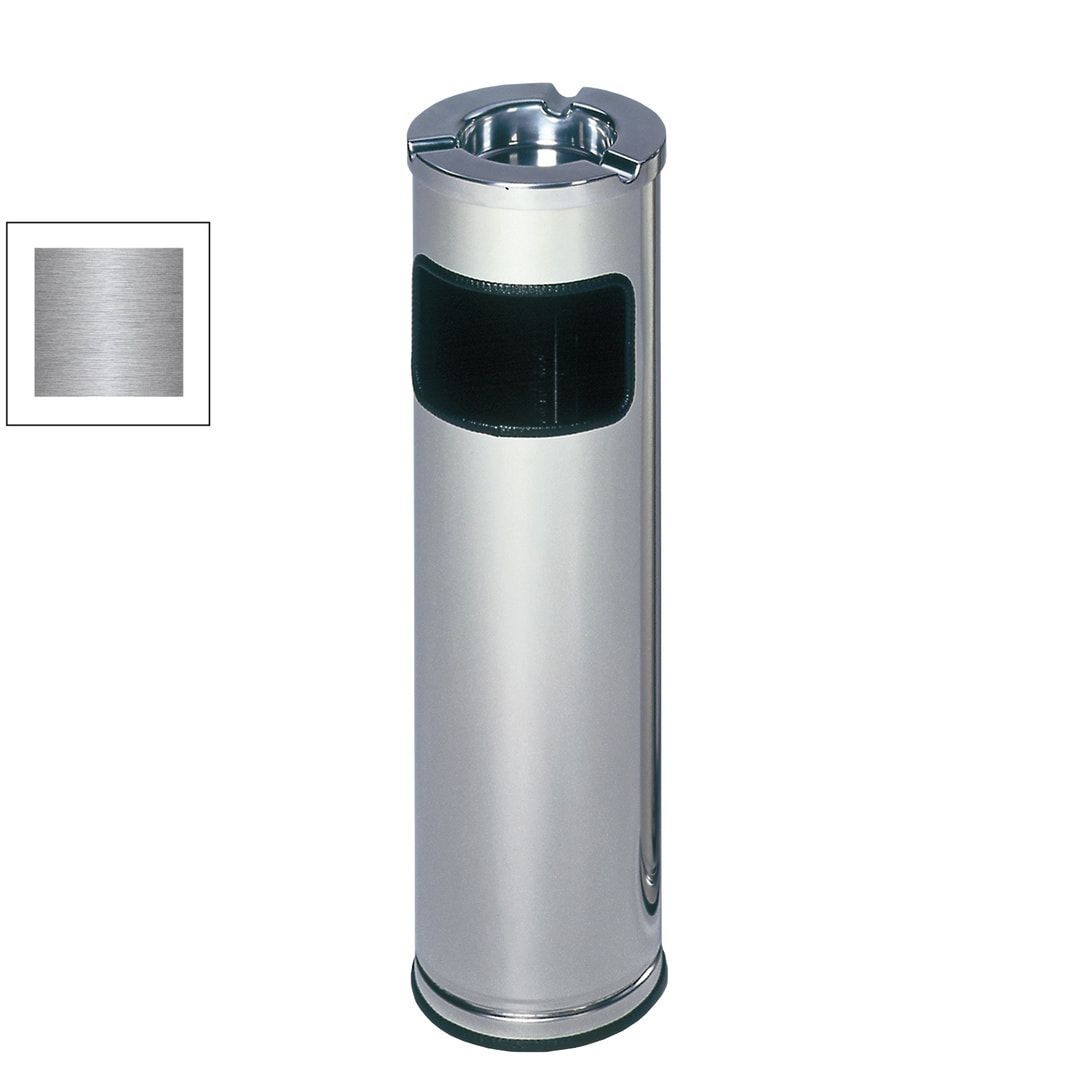 Abfallbehälter mit Aschenbecher, Abfallsammler mit Ascher, 660 mm Höhe, 200 mm Durchmesser, Mülleimer 12 l Volumen, Antik-silber