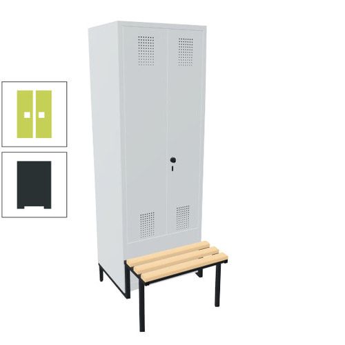 Doppel-Spind, Garderobenschrank, Buche Sitzbank integriert, 2 Abteile a 400 mm, Korpus anthrazitgrau, Tür anthrazitgrau, 1.850 x 800 x 815 mm (HxBxT)