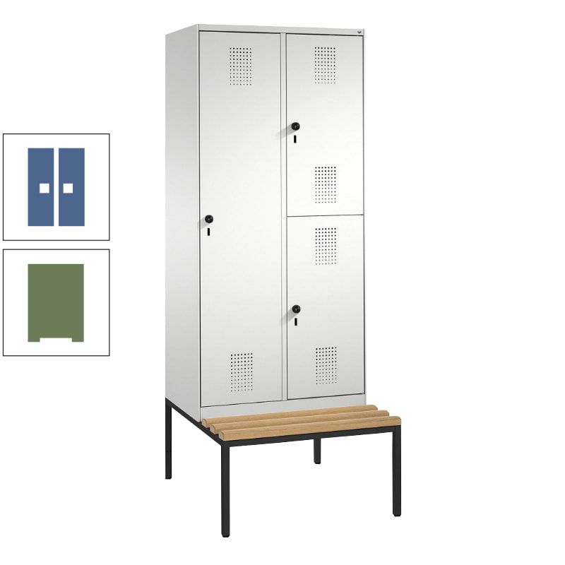 Garderobenschrank, Spind ein- und doppelstöckig Sitzbank, 2 Abteile, 3 Fächer, 2.090 x 800 x 500 mm (HxBxT), Front anthrazitgrau, Korpus anthrazitgrau