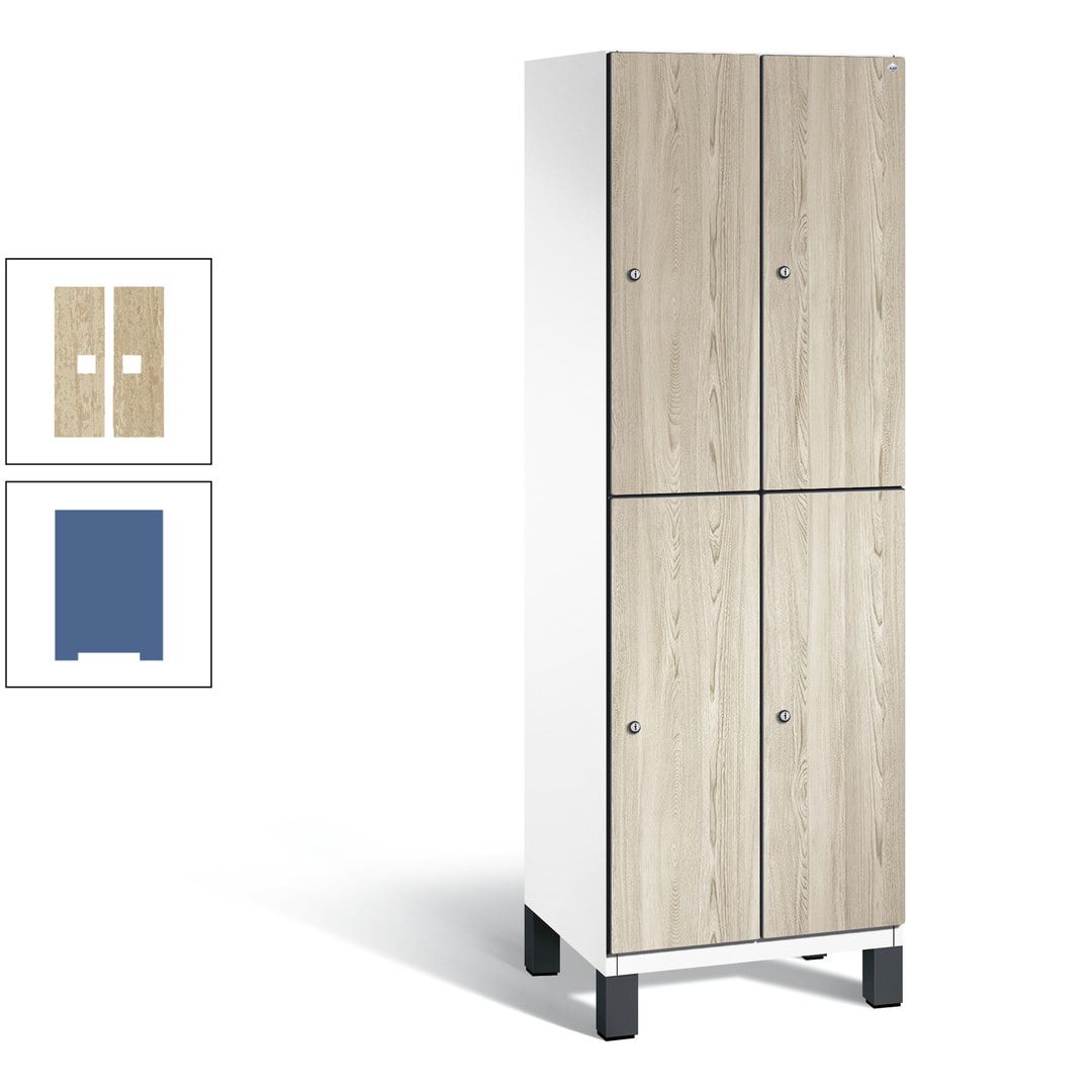 Fächerschrank, Garderobenschrank, mit Füßen, 2 Abteile, 1.980 x 600 x 525 mm (HxBxT), Korpus anthrazitgrau, Tür Donau-Ahorn