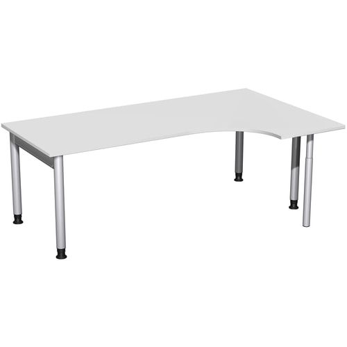 Eckschreibtisch, Ecke rechts, Füße einseitig verkürzt, 4-Fuß Pro, höhenverstellbar, 680-800 x 1.600 x 1.200 mm (HxBxT), Dekor Ahorn