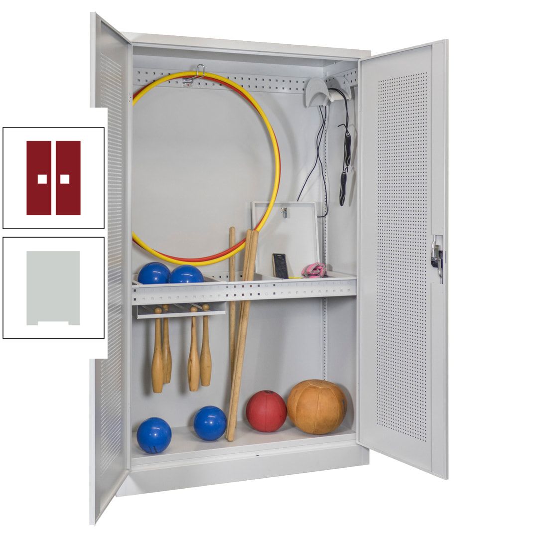 Sportschrank - Lochfeldtüren - Variante 1 - 1.950x1.200x500 mm (HxBxT) - anthrazitgrau