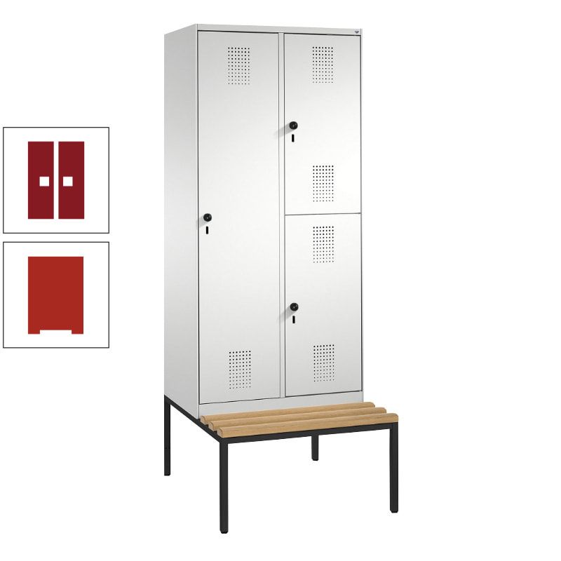 Garderobenschrank, Spind ein- und doppelstöckig Sitzbank, 2 Abteile, 3 Fächer, 2.090 x 800 x 500 mm (HxBxT), Front anthrazitgrau, Korpus anthrazitgrau