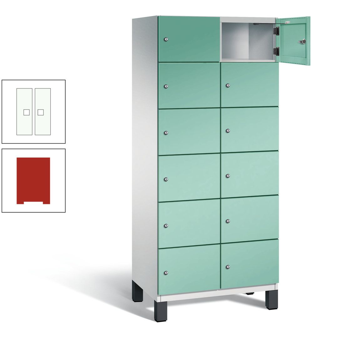 Fächerschrank, Stahlschrank, 12 Fächer, Türöffnungsbegrenzer, Füße, 1.980 x 800 x 525 mm (HxBxT), Korpus anthrazitgrau, Front anthrazitgrau