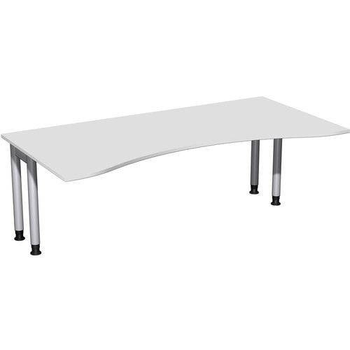 Ergo-Schreibtisch, Füße einseitig verkürzt, 4-Fuß Pro, höhenverstellbar, 680-800 x 1.600 x 1.000 mm (HxBxT), Gestell silber, Dekor Ahorn