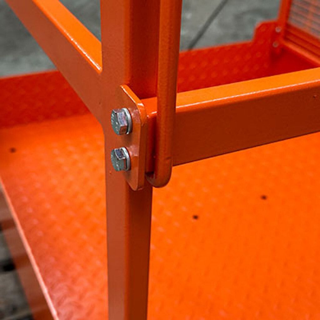Arbeitsbühne, Arbeitsplattform Eichinger, Drahtgitter, 2 Personen, für  Frontstapler, rutschsicher, 2.000 x 1.090 x 1.200 mm (HxBxT), reinorange