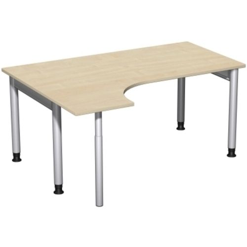 Eckschreibtisch, Ecke links, Füße einseitig verkürzt, 4-Fuß Pro, höhenverstellbar, 680-800 x 1.600 x 1.200 mm (HxBxT), Dekor Ahorn