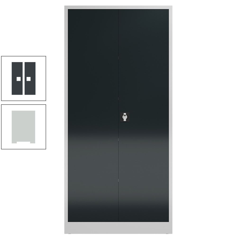 Aktenschrank, Büroschrank, abschließbar, Flügeltüren, 4 Fachböden, 1.945 x 920 x 600 mm (HxBxT), Stahl, Korpus und Türen lichtgrau