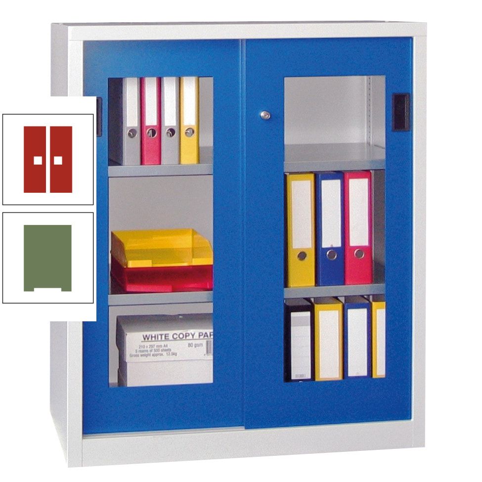 Schiebetürenschrank - Sichtfenstertüren - 1.000x1.000x400 mm (HxBxT) - 2 Böden, gepulvert - Zylinderschloss - anthrazitgrau