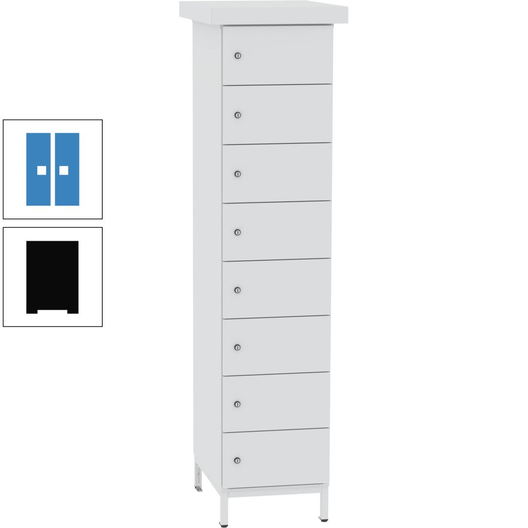 Akkuschrank, Batterieladeschrank, 8 Fächer, Schutzart IP54, Schuko, 1.855 x 400x 570 mm (HxBxT), Korpusfarbe anthrazitgrau, Frontfarbe anthrazitgrau
