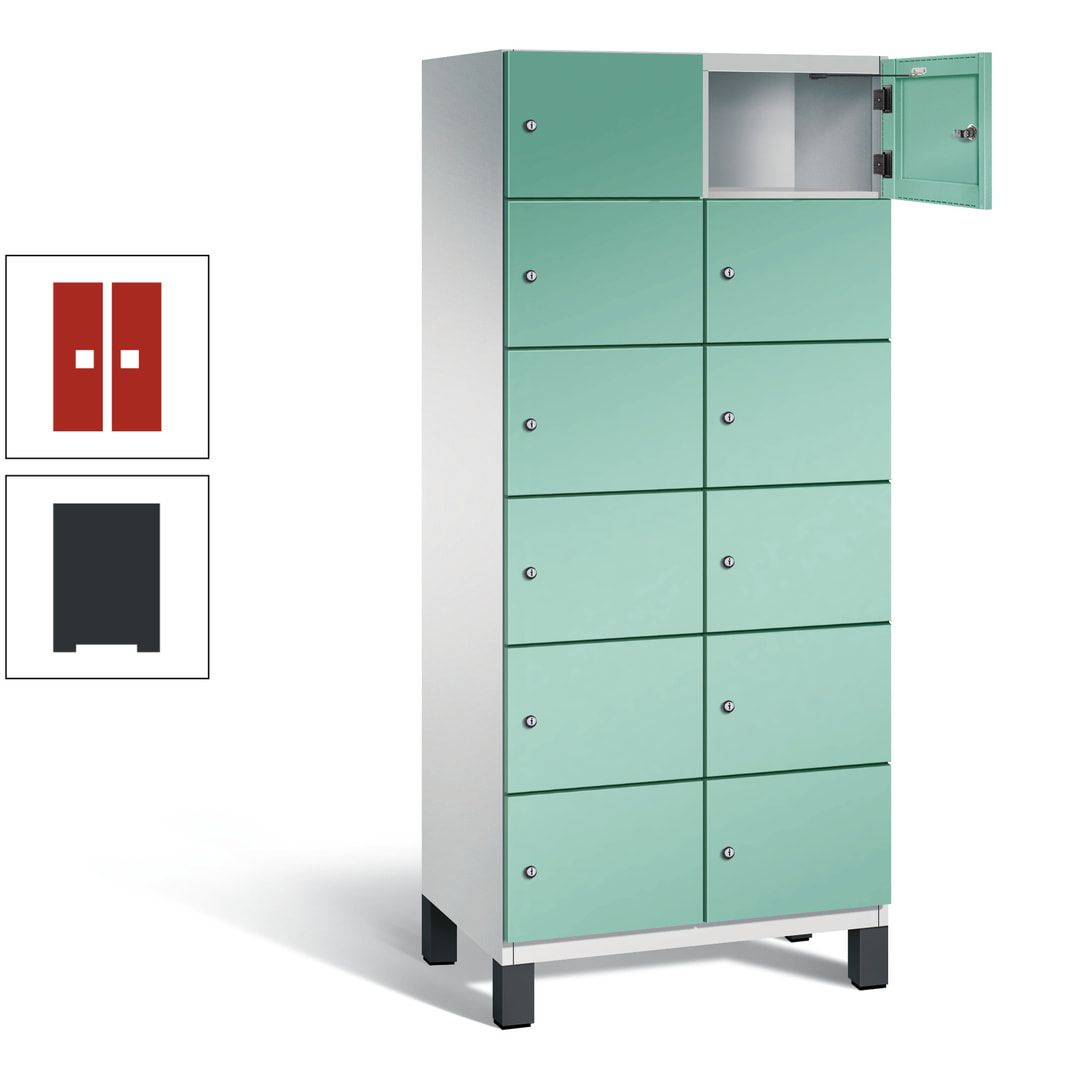 Fächerschrank, Stahlschrank, 12 Fächer, Türöffnungsbegrenzer, Füße, 1.980 x 800 x 525 mm (HxBxT), Korpus anthrazitgrau, Front anthrazitgrau