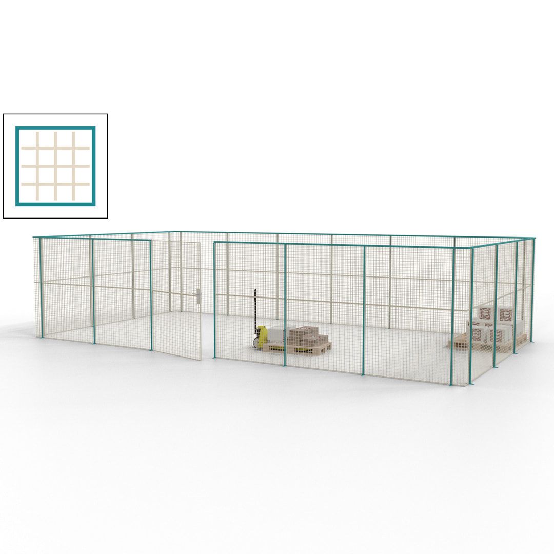 Maschinen Schutzgitter - Hallentrennwand - Sicherheitszaun - Tür - 27 m - 2.200 x 9.400 x 4.900 mm (HxBxT) - enzianblau