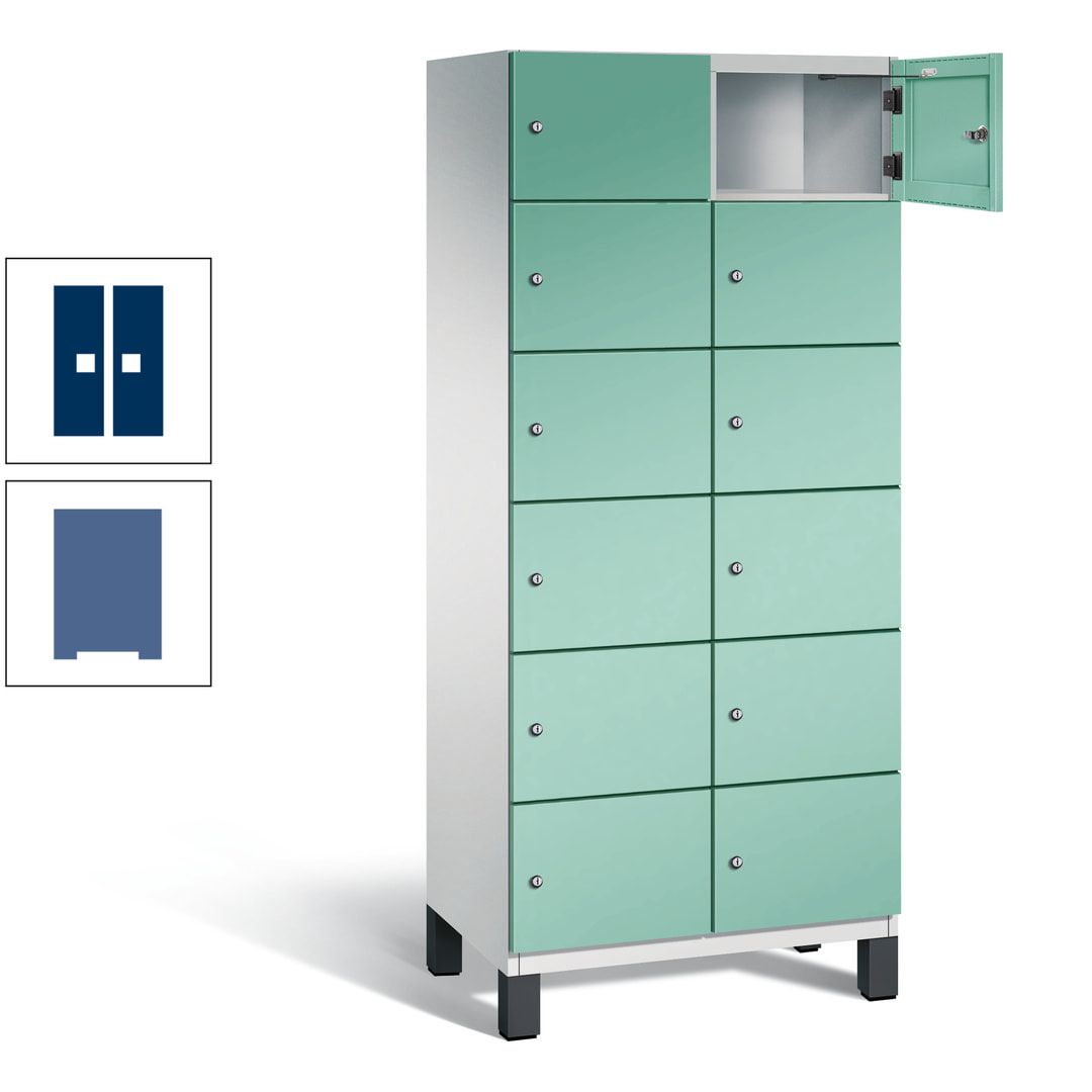 Fächerschrank, Stahlschrank, 12 Fächer, Türöffnungsbegrenzer, Füße, 1.980 x 800 x 525 mm (HxBxT), Korpus anthrazitgrau, Front anthrazitgrau