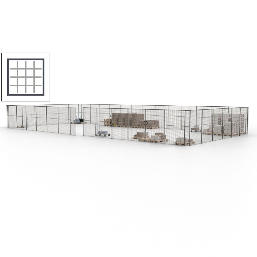 Maschinen Schutzgitter - Hallentrennwand - Sicherheitszaun - Tür - 57 m - 2.200 x 19.900 x 9.400 mm (HxBxT) - enzianblau