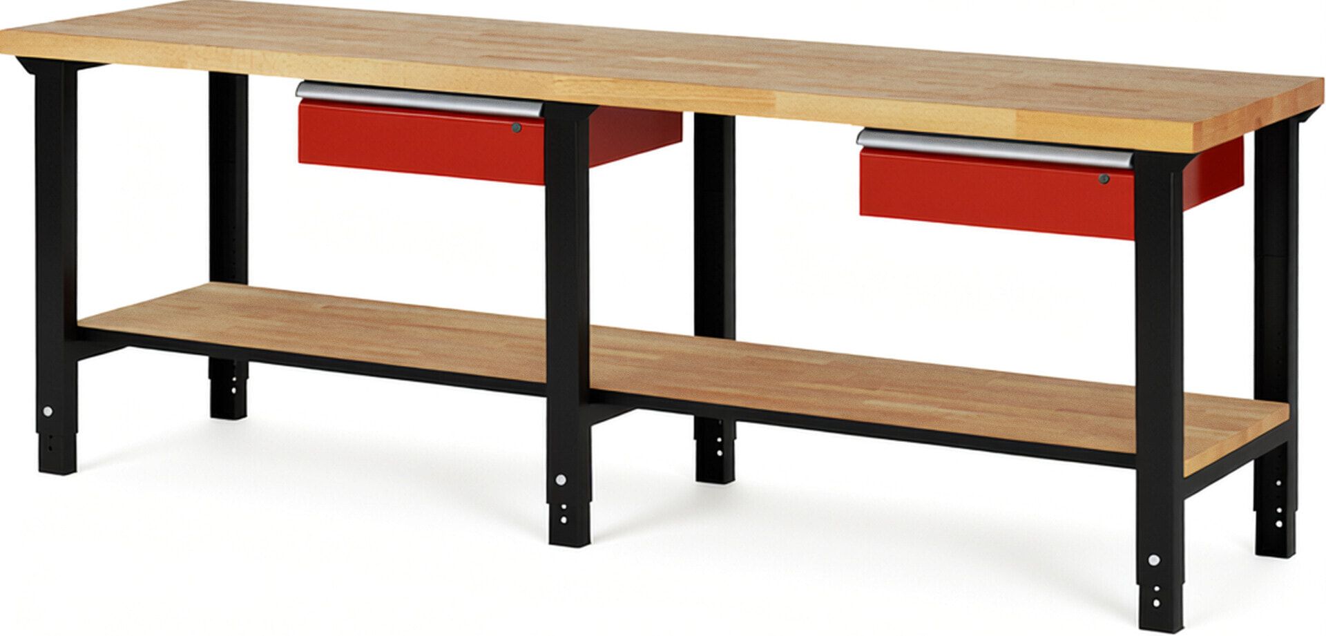Werkbank mit Ablage - 2 Schubladen - 150:2 - höhenverstellbar 790 - 1.140 mm - 2.500 x 700 mm (BxT) - 750 kg - Buche - Anthrazitgrau