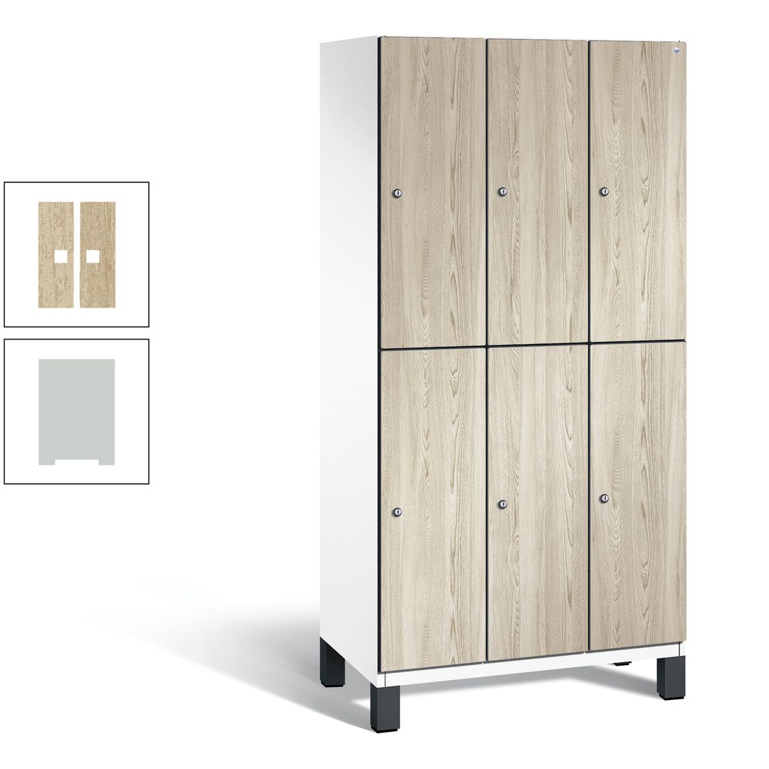 Fächerschrank, Garderobenschrank, mit Füßen, 3 Abteile, 1.980 x 900 x 525 mm (HxBxT), Korpus anthrazitgrau, Tür Donau-Ahorn