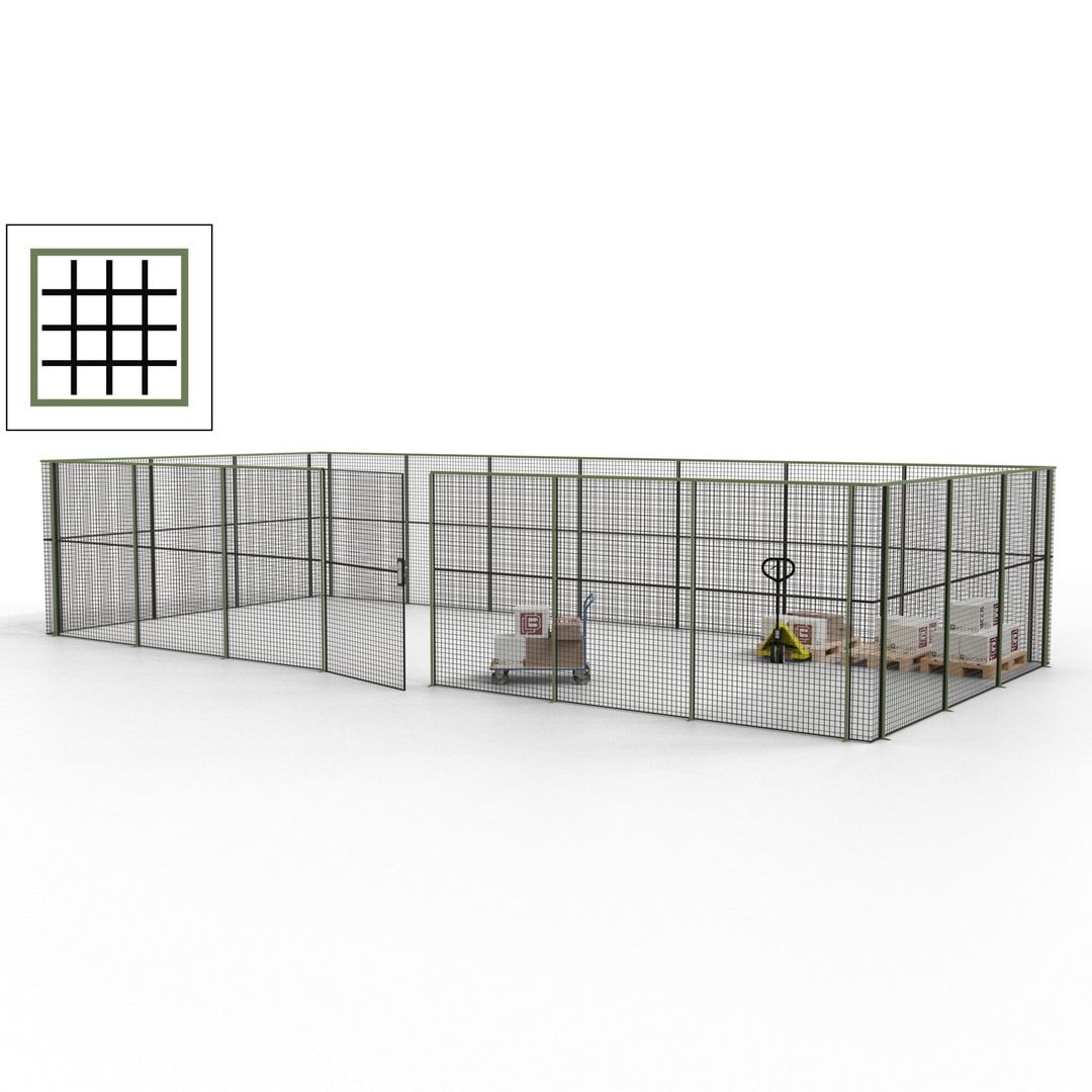 Hallentrennwand - Flügeltür, Gitter - 19 Gitterwände - 2.200 x 10.900 x 4.900 mm (HxBxT) - Perlweiß/reinorange