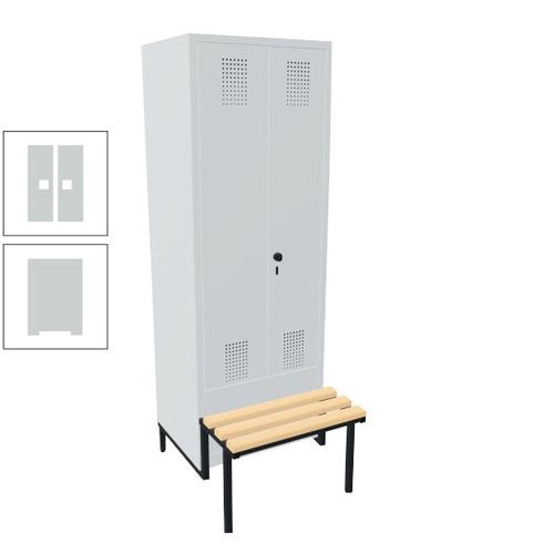Doppel-Spind, Garderobenschrank, Buche Sitzbank integriert, 2 Abteile a 400 mm, Korpus anthrazitgrau, Tür anthrazitgrau, 1.850 x 800 x 815 mm (HxBxT)