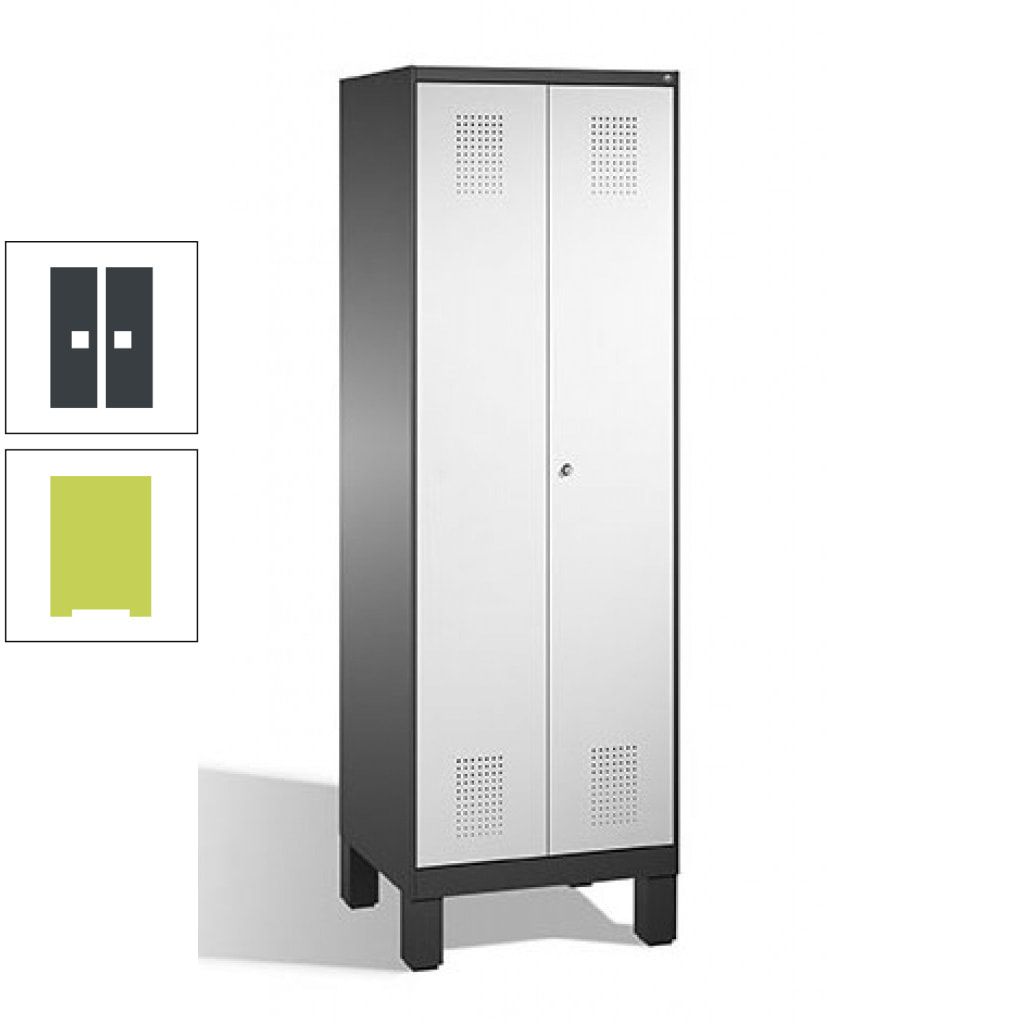 Doppel-Spind, Doppeltüren, Garderobenschrank mit Füßen, 2 Abteile a 300 mm, Korpus anthrazitgrau, Tür anthrazitgrau, 1.850 x 600 x 500 mm (HxBxT)