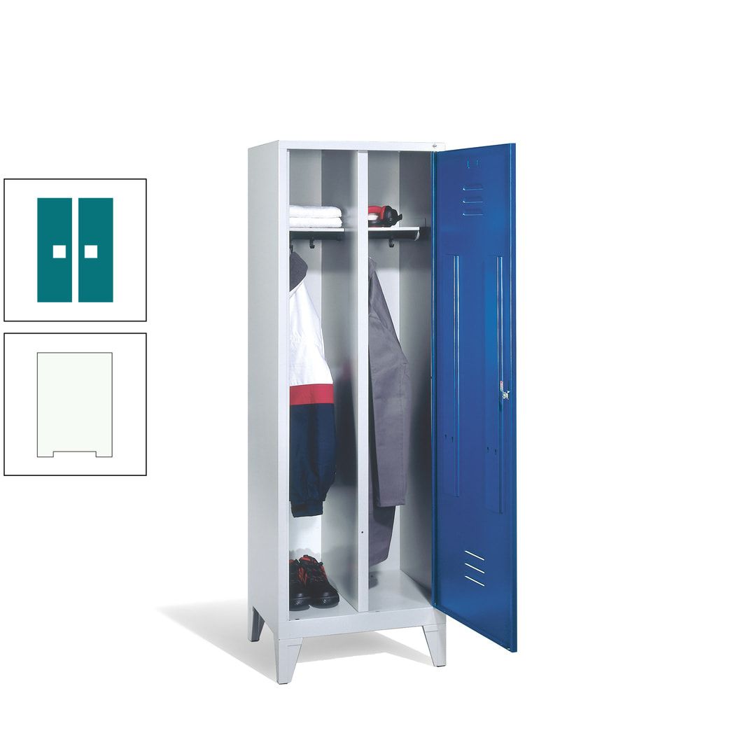 Doppel-Spind mit Großtür, Garderobenschrank mit Füßen, 2 Abteile a 300 mm, Korpus anthrazitgrau, Tür anthrazitgrau, 1.850 x 610 x 500 mm (HxBxT)