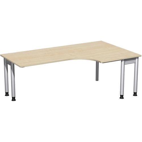 Eckschreibtisch, Eckteil 800 mm, rechts, Füße einseitig verkürzt, 4-Fuß Pro, höhenverstellbar, 680-800 x 1.600 x 1.200 mm (HxBxT), Dekor Ahorn