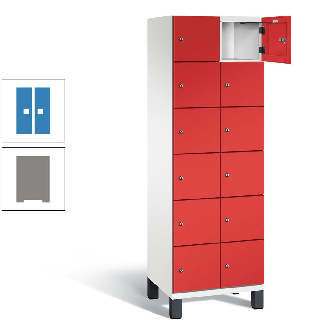 Fächerschrank, Stahlschrank, 12 Fächer, Türöffnungsbegrenzer, Füße, 1.980 x 600 x 525 mm (HxBxT), Korpus anthrazitgrau, Front anthrazitgrau