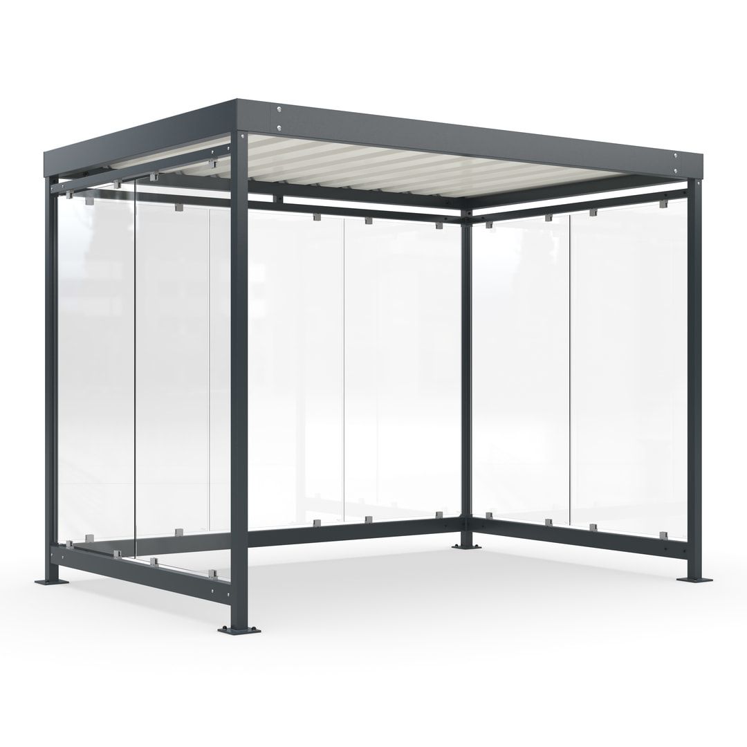 Raucherunterstand, Bausatz, Fahrgastunterstand, Bushaltestelle, 2.510 x 3.180 x 2.165 mm (HxBxT), 7 Wände, Achatgrau