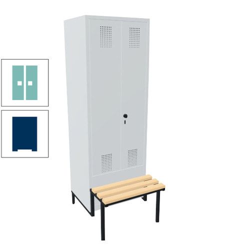 Doppel-Spind, Garderobenschrank, Buche Sitzbank integriert, 2 Abteile a 400 mm, Korpus anthrazitgrau, Tür anthrazitgrau, 1.850 x 800 x 815 mm (HxBxT)