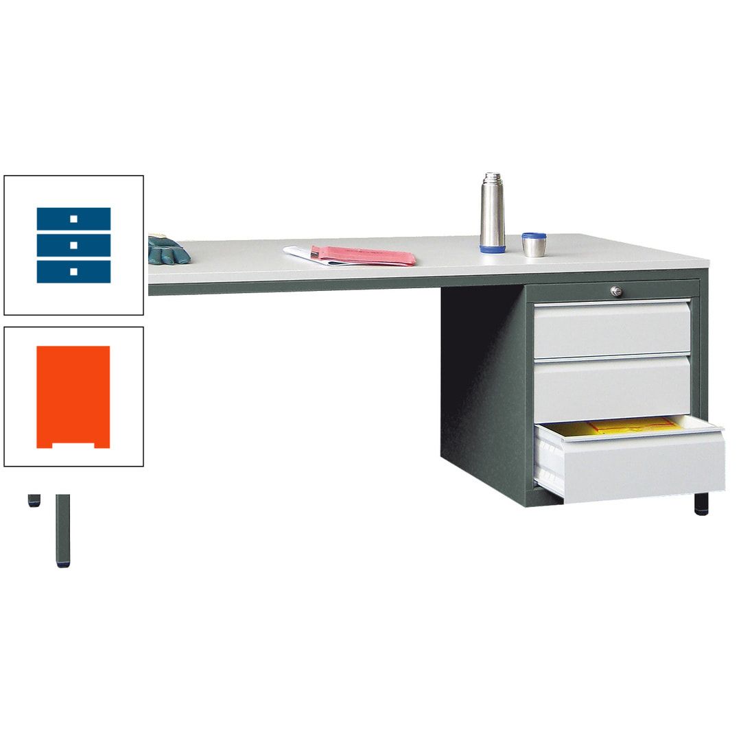 Meisterschreibtisch - 3 Schubladen 150 / 175 mm - 720 x 1.700 x 800 mm (HxBxT) - anthrazitgrau