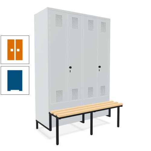 Doppel-Spind, Garderobenschrank, Buche Sitzbank integriert, 4 Abteile 300 mm, Korpus anthrazitgrau, Tür anthrazitgrau, 1.850 x 1.200 x 815 mm (HxBxT)