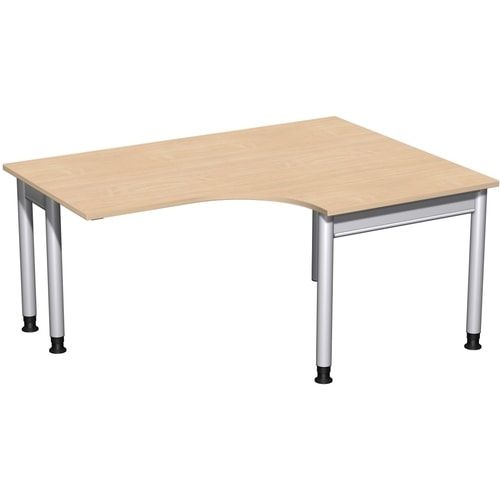 Eckschreibtisch, Eckteil 800 mm, rechts, Füße einseitig verkürzt, 4-Fuß Pro, höhenverstellbar, 680-800 x 1.600 x 1.200 mm (HxBxT), Dekor Ahorn