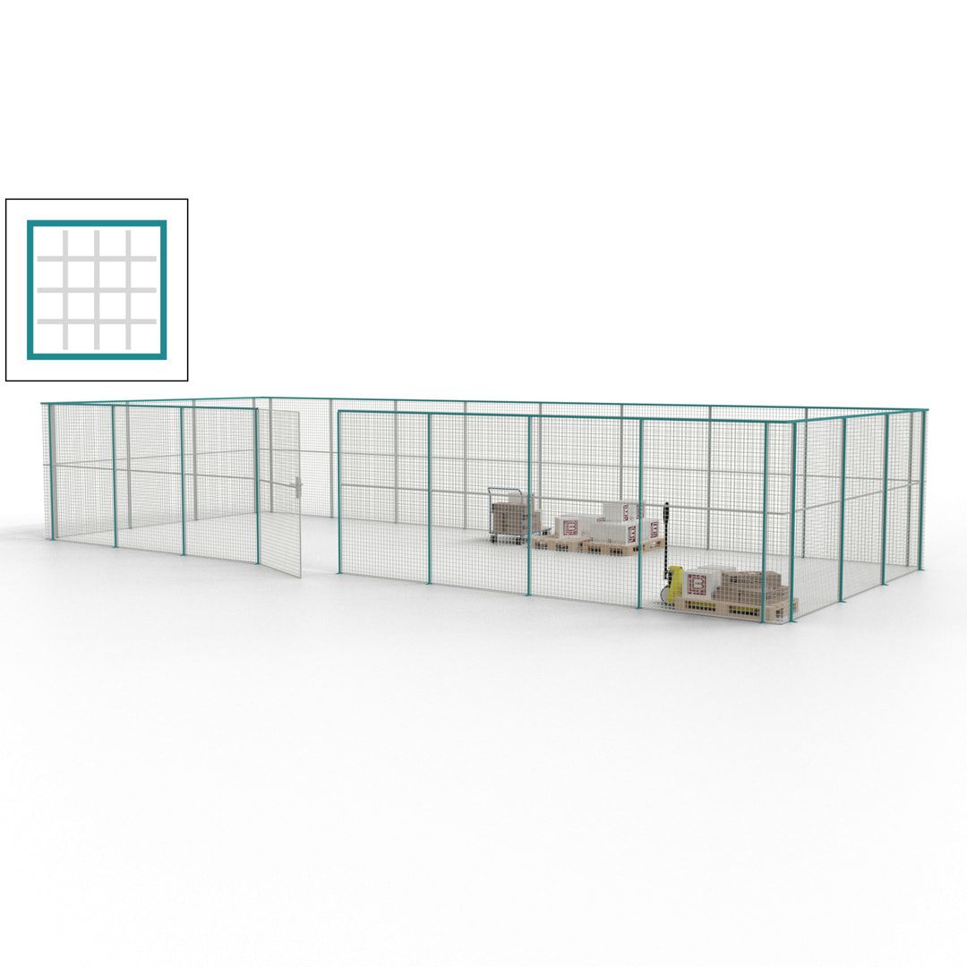 Maschinen Schutzgitter - Hallentrennwand - Sicherheitszaun - Tür - 33 m - 2.200 x 12.400 x 4.900 mm (HxBxT) - enzianblau