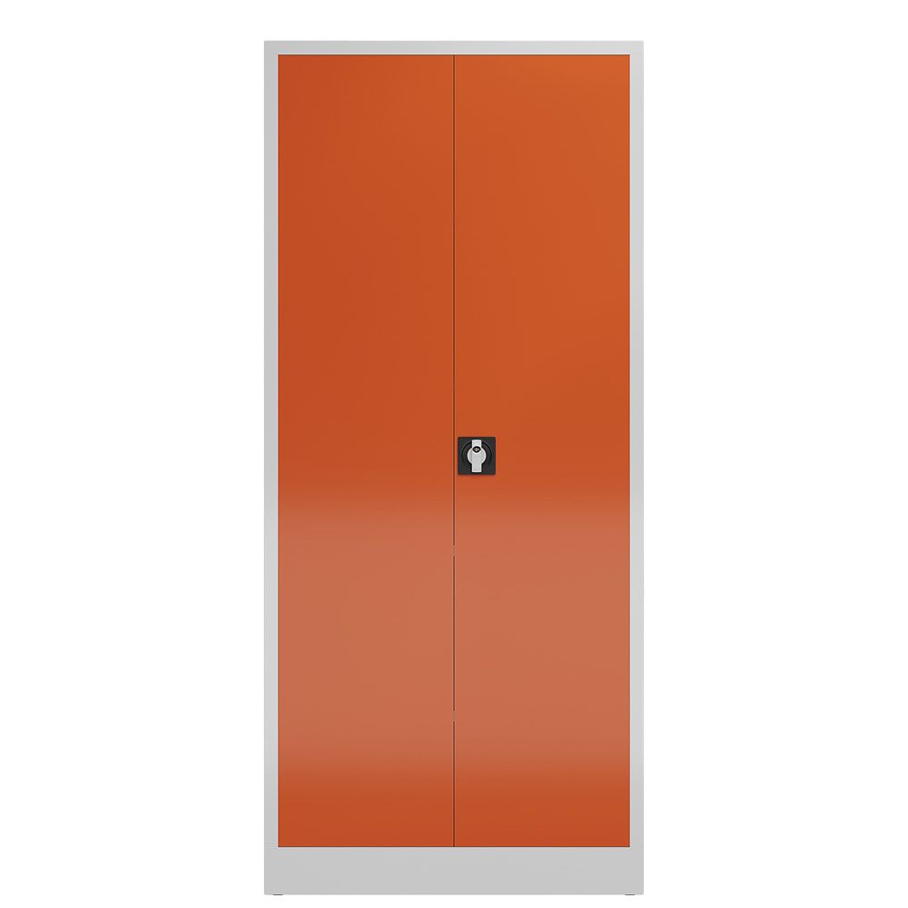 Aktenschrank, Büroschrank, abschließbar, Flügeltüren, 4 Fachböden, 1.800 x 800 x 380 mm (HxBxT), Stahl, Korpus und Türen lichtgrau