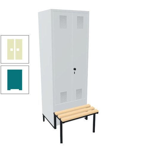 Doppel-Spind, Garderobenschrank, Buche Sitzbank integriert, 2 Abteile a 400 mm, Korpus anthrazitgrau, Tür anthrazitgrau, 1.850 x 800 x 815 mm (HxBxT)
