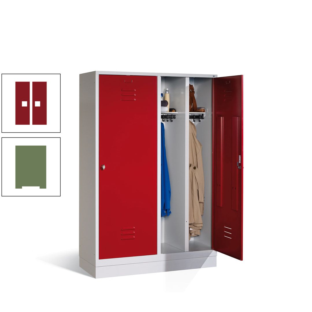 Doppel-Spind mit Großtüren, Garderobenschrank mit Sockel, 4 Abteile a 300 mm, Korpus anthrazitgrau, Tür anthrazitgrau, 1.800 x 1.190 x 500 mm (HxBxT)
